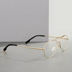Men Women Double Bridge Eyeglasses Frame Metal Full Rim Pilot Glasses Frame With Spring Hinge For Optical Prescription Lenses