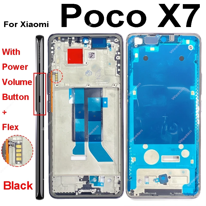 Obudowa środkowa LCD do Xiaomi Poco X7 X7Pro, uchwyt środkowej ramki, pokrywa z przyciskami głośności i zasilania, części zamienne do naprawy — zdjęcie produktu 4
