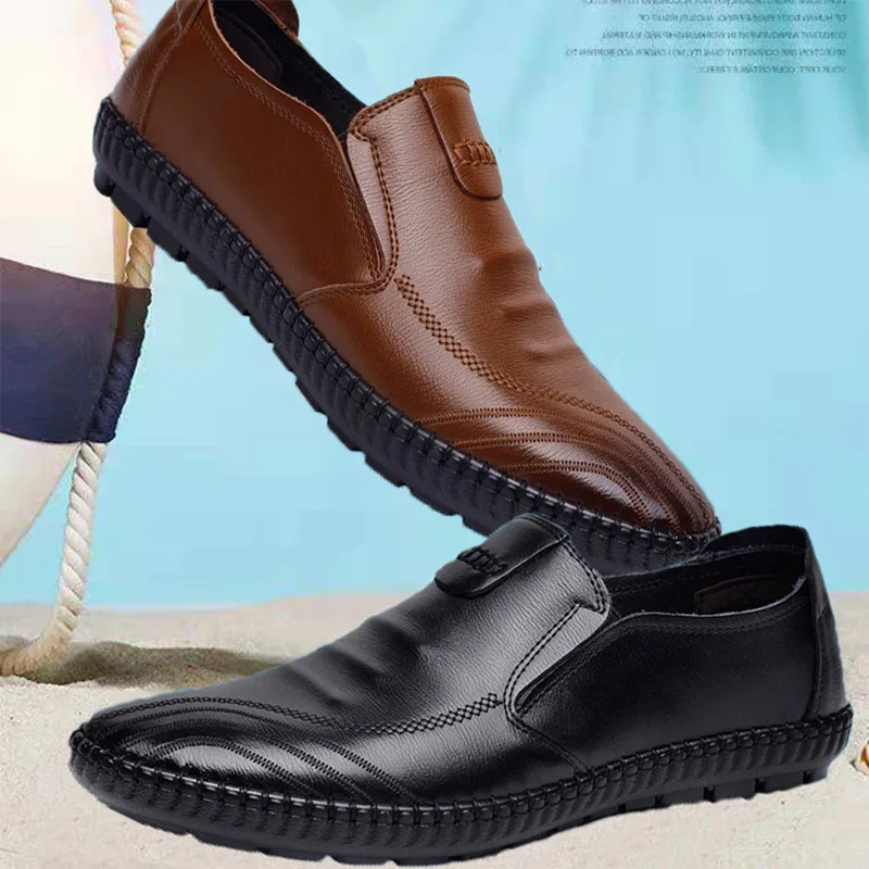 Men PU Leather Loafers No Slip Walking Flats Breathable Outdoor Slip on Casual Shoes for Male Work Office Driving Man Sneakers