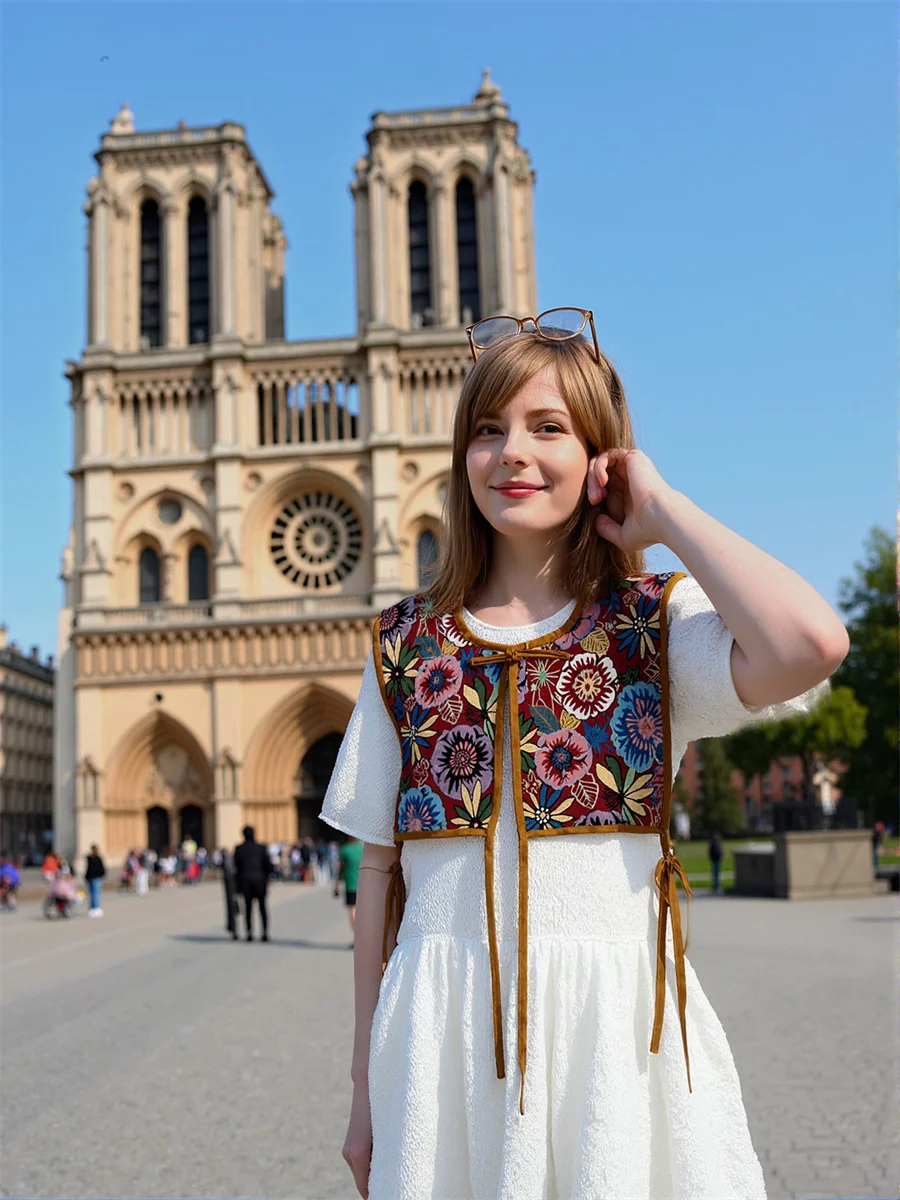 Gilet con lacci ricamati per gilet da donna Abbigliamento Donna Autunno Velluto a coste Senza colletto Allentato Ufficio Lavoro Classico Vintage Slim