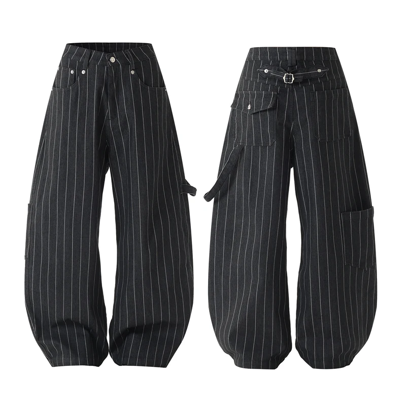 

Мешковатые джинсы для мужчин и женщин, японская уличная одежда, модные винтажные свободные повседневные джинсовые брюки в полоску, джинсы-карго Мачете, брюки унисекс