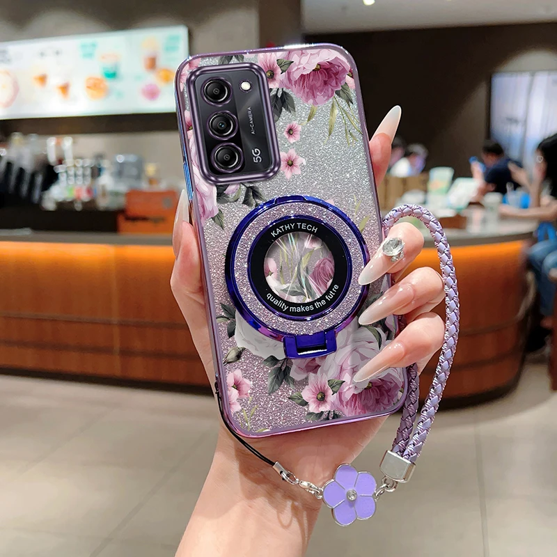 

A55 Blooming flowers Plating Bracelet Holder Phone Case For Samsung A53 A52 A51 A71 A72 A70 A35 A20S A34 A33 A73 A32 A54 Cover