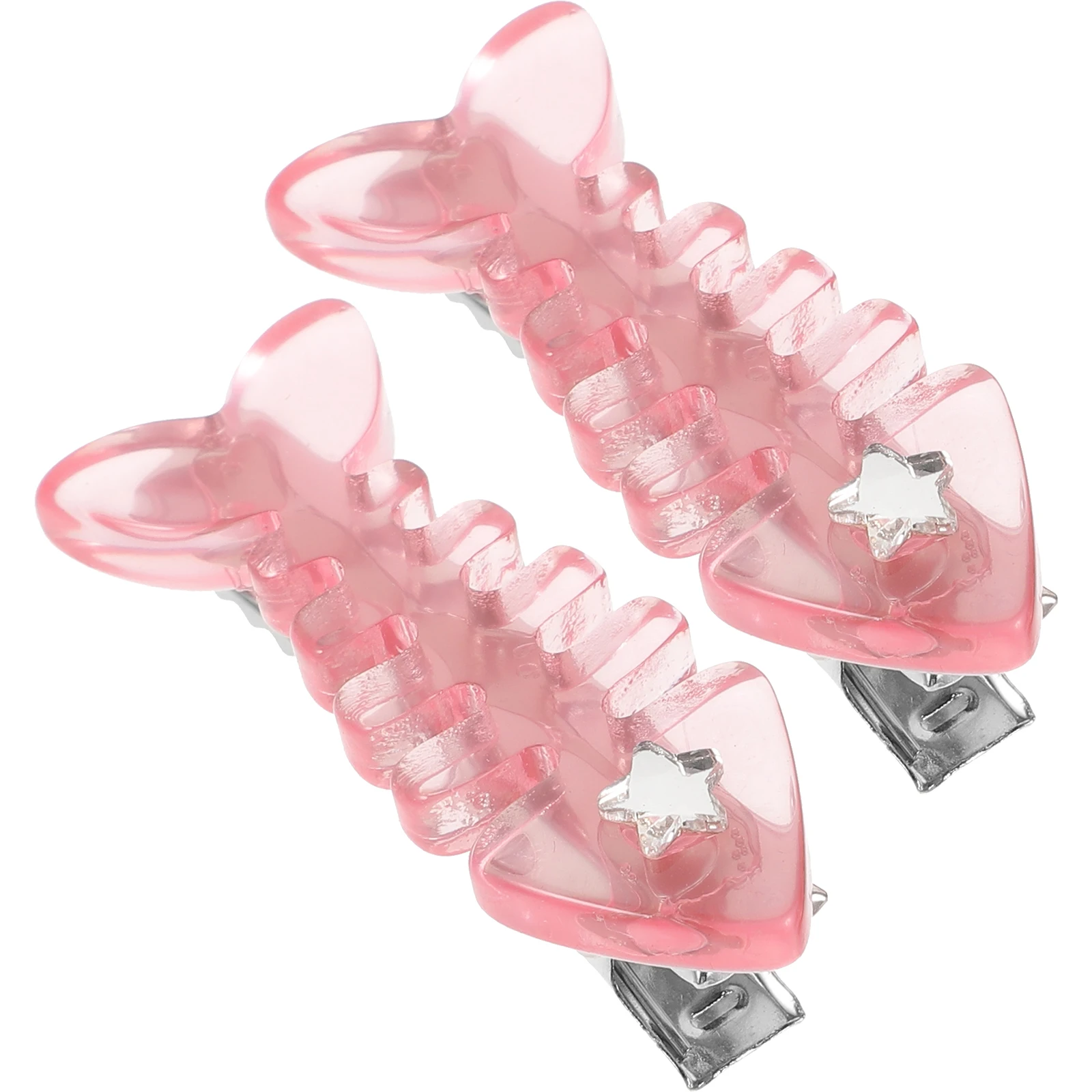 

2 Pcs Fishbone Hair Clips Pink Cute Accessories for Girls Women Hairpins Thin Decorations Metal Creative Styling Aid