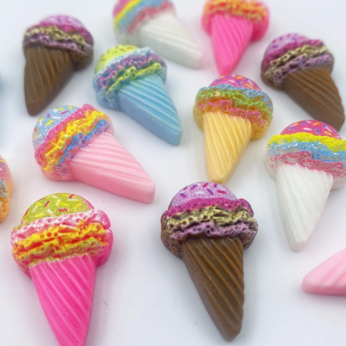 20PCS cute cone ice cream flat back resin figurine DIY scrapbook bow accessories home crafts