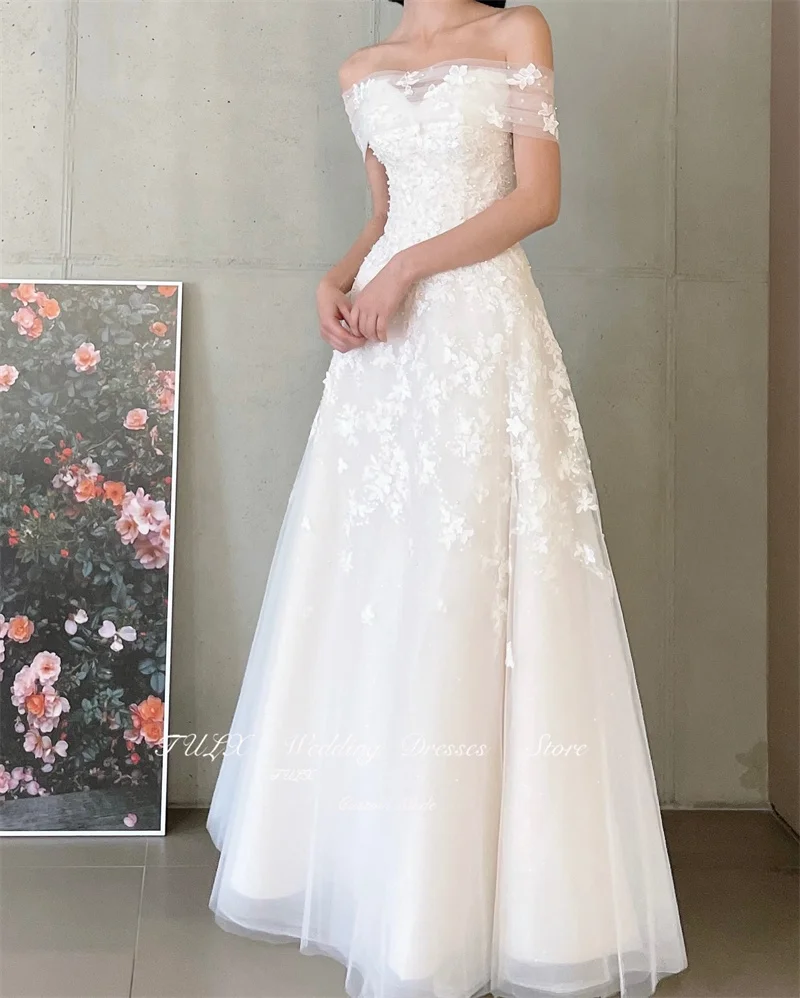 TULX Elegant A Line Wedding Dresses Korea Photoshoot Lace Tulle Bolero Floor Length Bridal Gowns Corset Back 2024 Vestidos