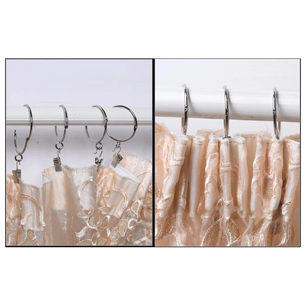 

20pcs Curtain Rings 32mm Diameter Metal Silver Drapery Ring with Hook Smooth Sliding Heavy Duty Clip Transform Fabric