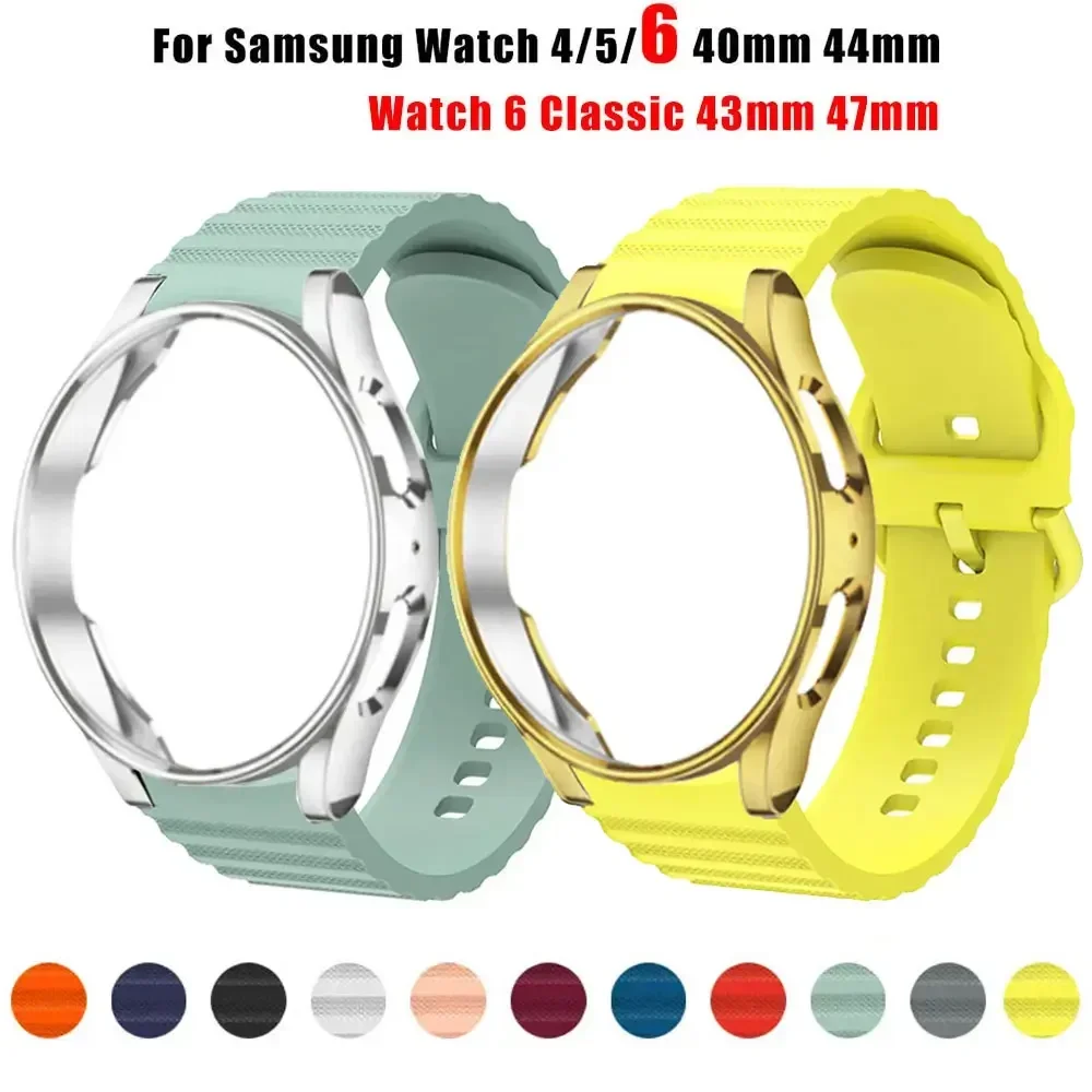 

Official Wave Strap+Case For Samsung Watch 6-5-4 40mm 44mm 4/6 Classic 42 43mm 46 47mm No Gap Silicone Bracelet Watch 5 Pro 45mm