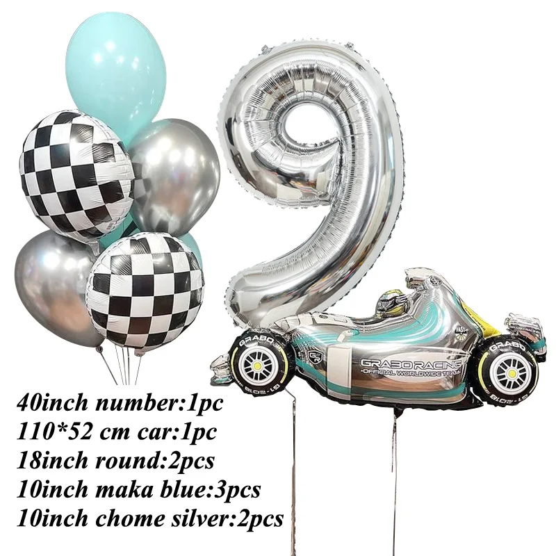 9Pcs Racing Car Foil Balloon 40inch 123 Number Helium Ballons Round Tyre Globos Happy Birthday Party Decorations   Kid Baby Show