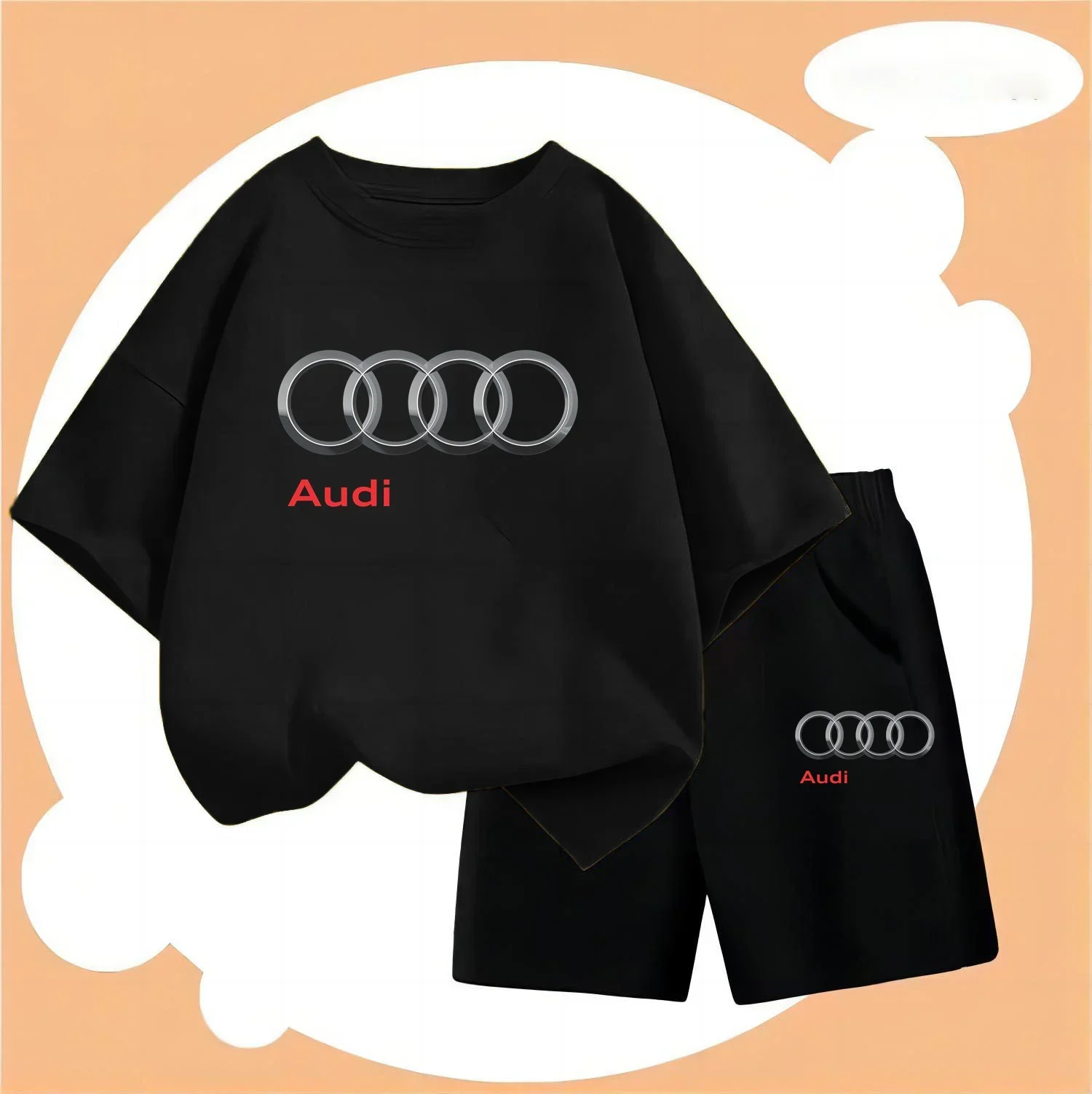 Children\'s summer Casual boy Girls Tracksuit 2-piece Baby Boy Outfits Kids Short sleeve 3-14 Years Fashion Audi T shirt Set