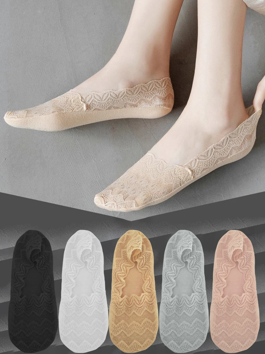 Women Socks Girl Lady Spring Summer Thin Lace Non-slip Do Not Fall Off Sweat-absorbing Traceless Breathable Invisible Socks