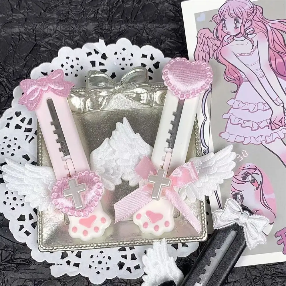 ポータブルプラスチック猫の爪カッター漫画ミニ紙切断ツール学校事務用品格納式レターオープナー