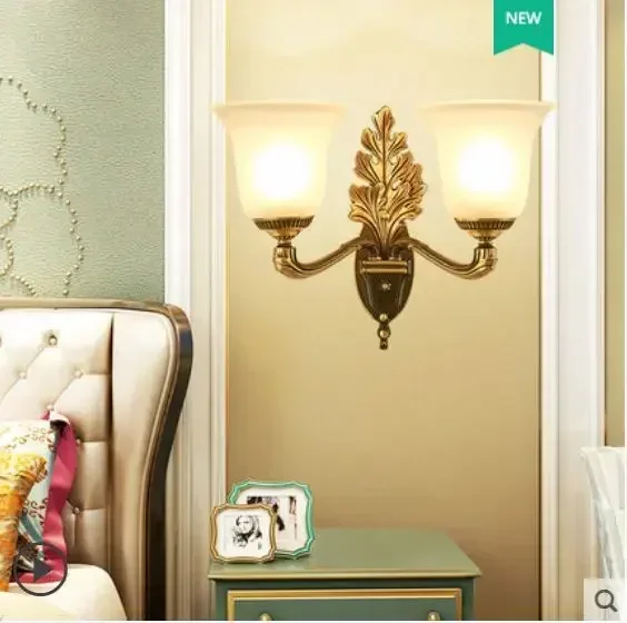 

European retro living room full copper wall lamp bedroom bedside lamp TV background wall lamp stairs aisle lights
