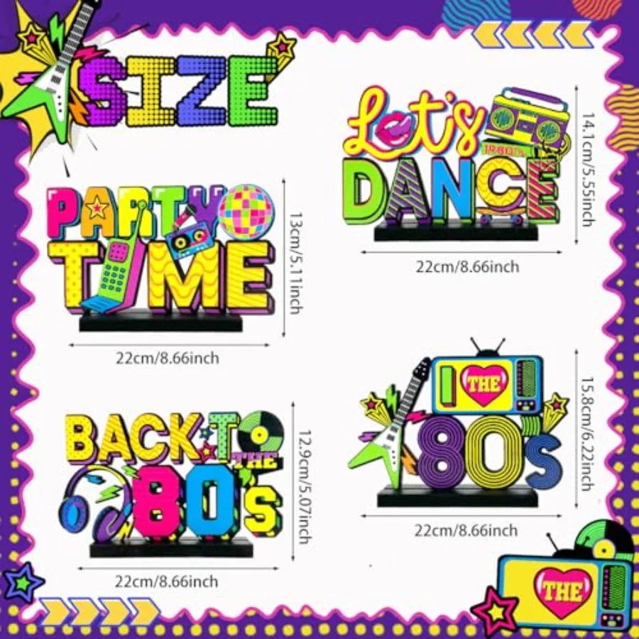 80s زينة الحفلات 4 قطعة 80s الجدول المركزية 1980s الهيب هوب حفلة الجدول تفضل الرجعية 80 الجدول القبعات العالية المركزية ل 80