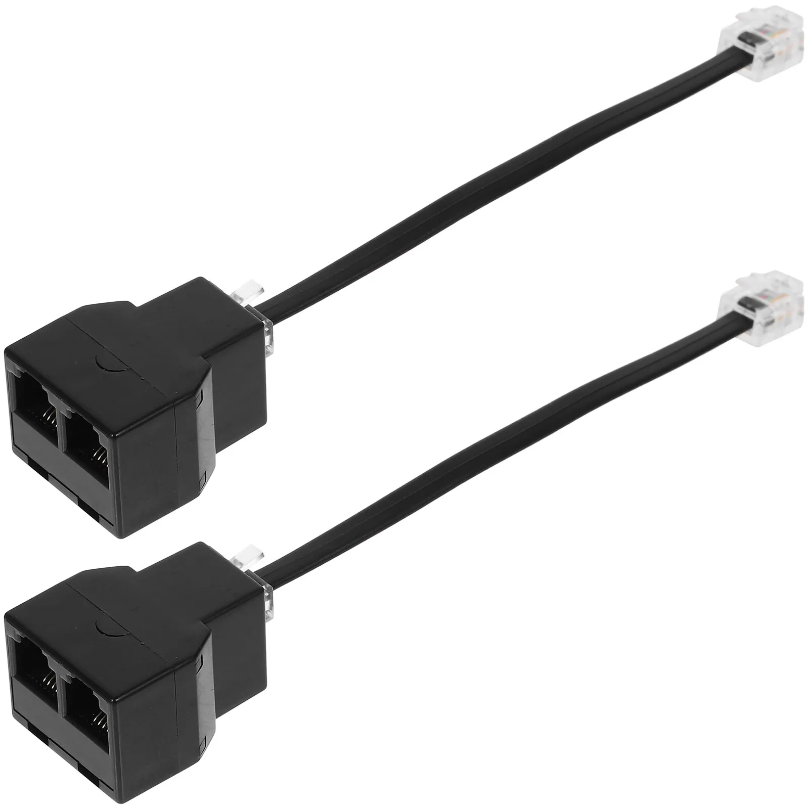 2Pcs Telephone Splitter Adapter Rj11 Detachable Rj14 4-Core Phone Cable Adapter Black Telephone Converter for Landline Supplies