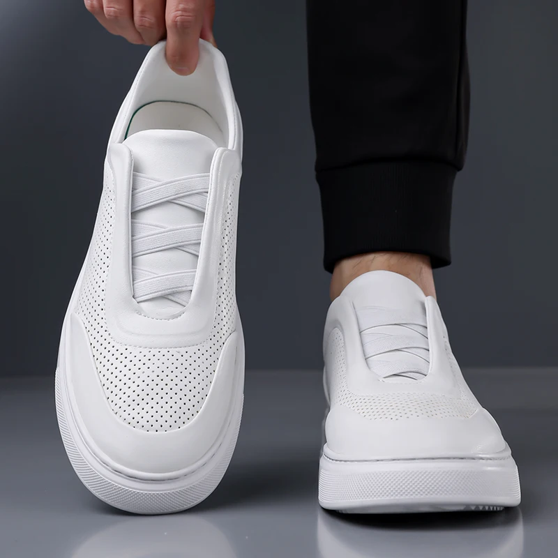 

Men PU Leather Sports Casual Shoes Fashion Low Top Sneakers Cushion Sole Wear Resistant Daily Walking Outdoor Jogging Comfort