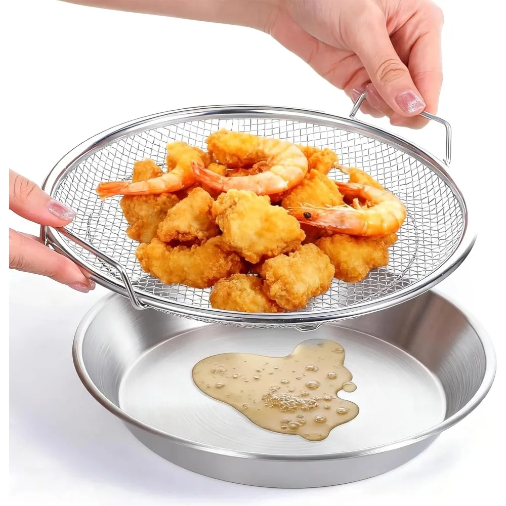 Stainless Steel Round Filter Tray Suitable for Filtering Vegetables and Fruits Ideal for Use in Kitchens for Frying and Grilling