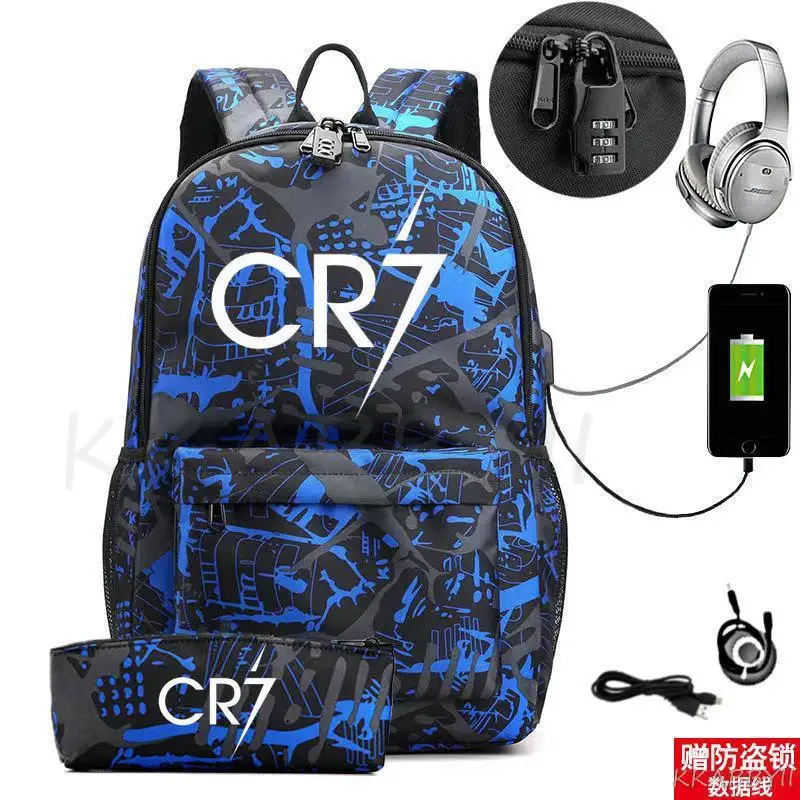 CR7 plecak USB 17 Cal pojemność tornister dla chłopców dziewcząt plecak dla dzieci nastolatki USB Laptop Mochilas