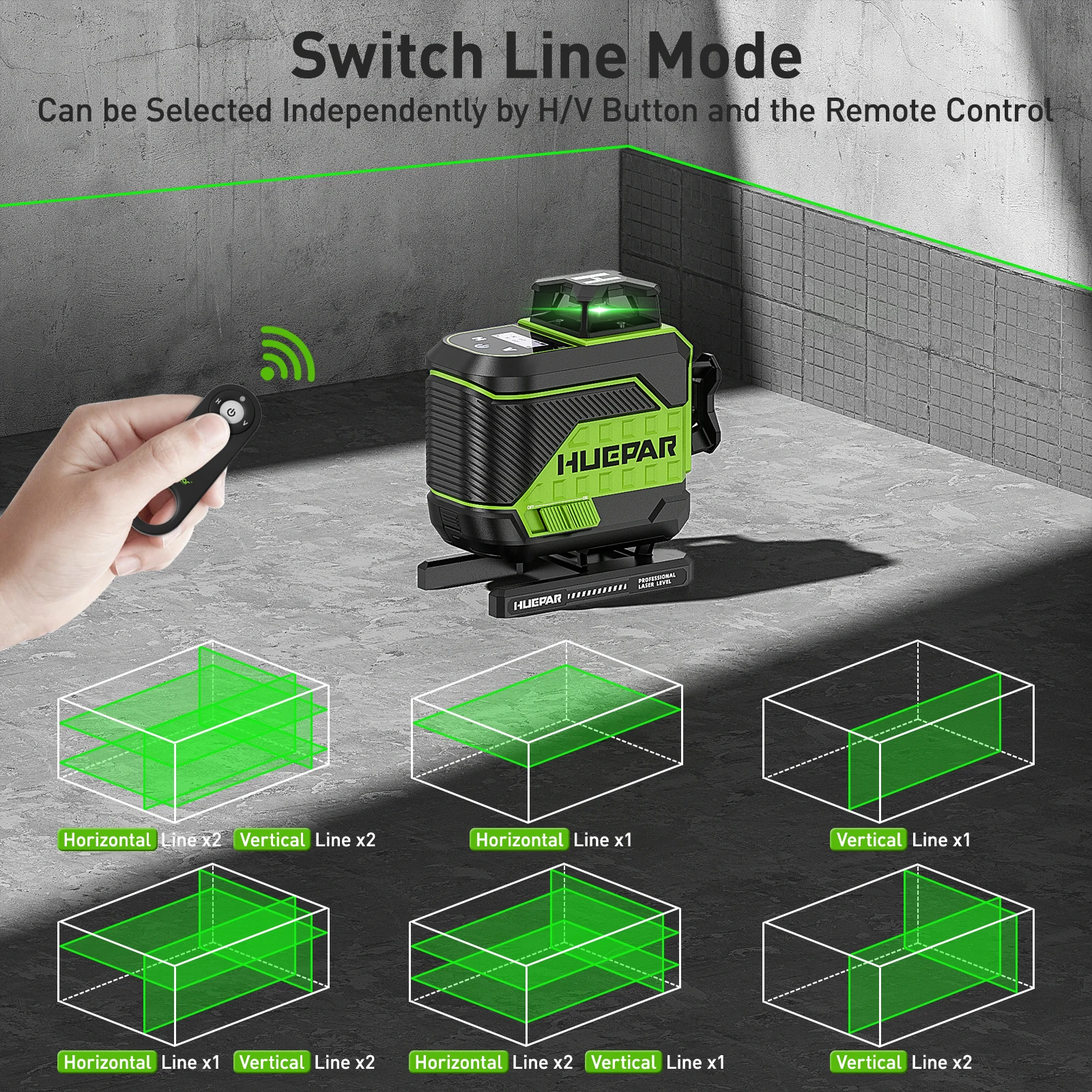 Huepar 16 Lines 4D Self-Leveling Laser Level 4x360°Cross Line Laser with LCD Screen Bluetooth & Remote Control 2x Battery Z04CG