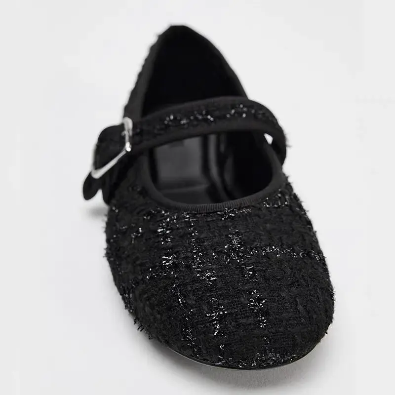 أحذية نسائية جديدة للشتاء بمقدمة مستديرة وتصميم ماري جين، أحذية باليه مسطحة سوداء سهلة الارتداء وعصرية من الجلد #5