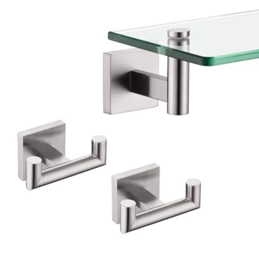 

20-Inch Bathroom Shelves Glass Floating Shelf Robe Hook Bathroom Towel Coat Hooks 2 Pack Stainless Steel Brushed Nickel B1105BR