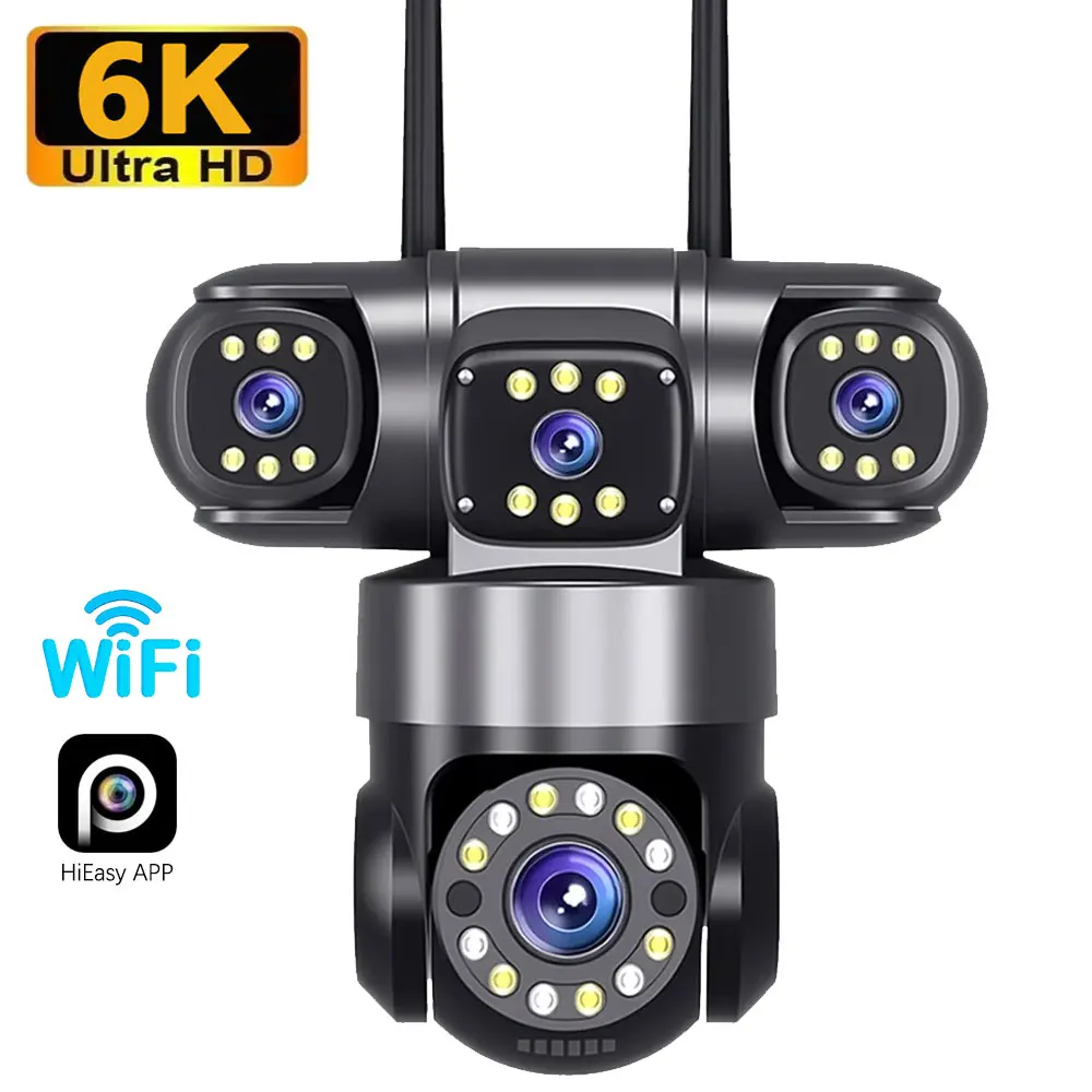 Caméra WiFi extérieure de sécurité domestique 10K 20MP, 4 objectifs, 4 écrans 360 °   Protection de 