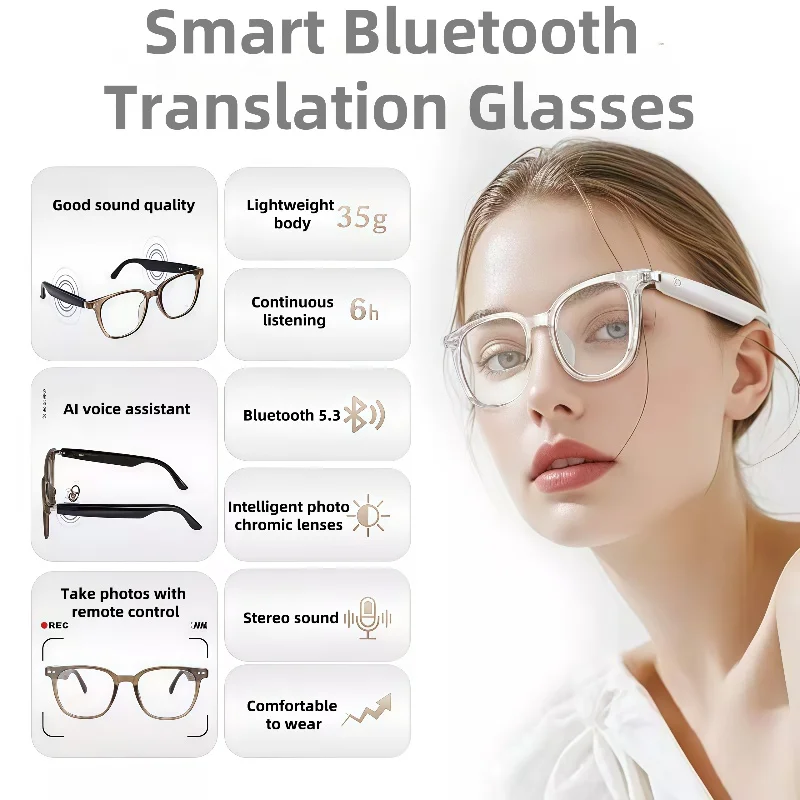 

GS07 AI Smart Photochromic Glasses Multifunction Camera Bluetooth Call Voice Assistant Music Player Translate Glasses