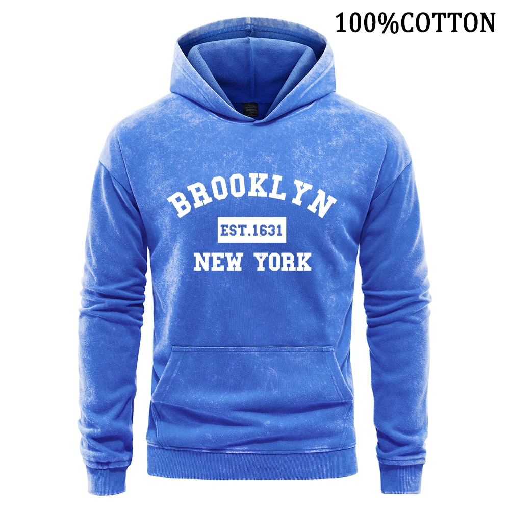 New York Brooklyn Letter Man Hoodies Retro Washed Hoodie Cotton Hoody Flexible Comfort Sports Shirt Pollover Fashion Loose Tops