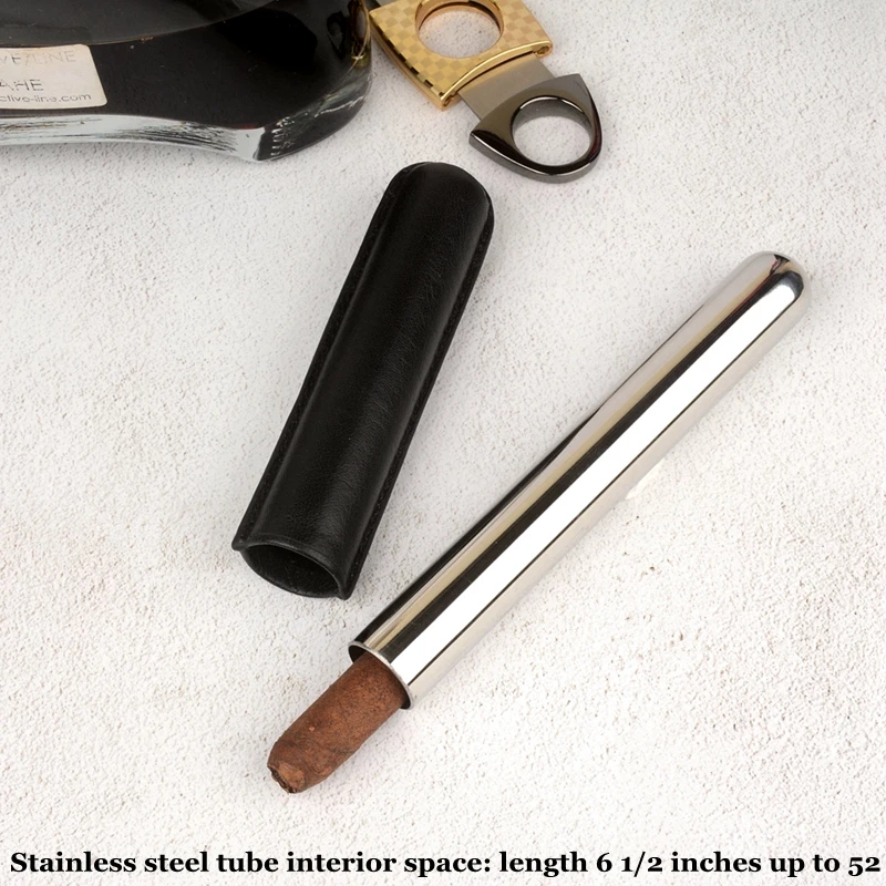 Real Leather Cigar Tube Stainless Steel Cigar Holder 20mm Mini Humidor Durable Cigar Case  Best Smoking Accessory