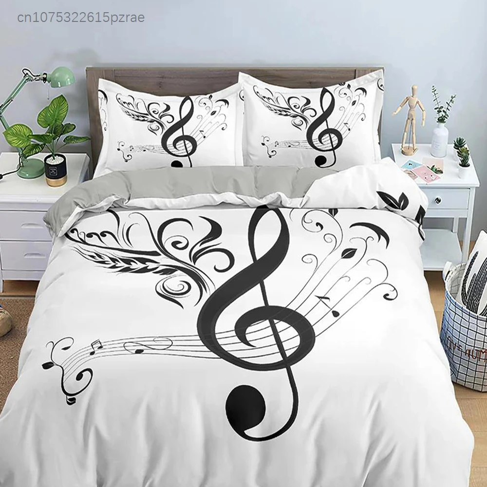 Musical Note Bedding Set 3pcs Music Theme Quilt Cover King/Queen Size Fashionable Psychedelic Soft Duvet Cover With Pillowcase