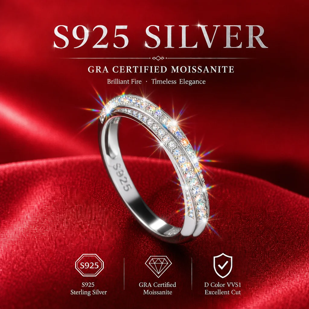 Mit GRA-Zertifikat S925 Sterling Silber 3,0mm Vollmoissanit-Ring D VVS1 3EX Schliff Funkelnder Moissanit-Band Hochzeits- und Partygeschenk – Detail 20