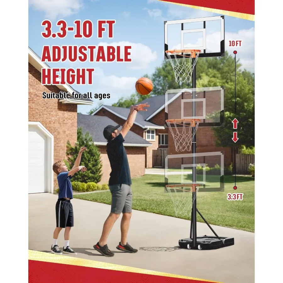 Cesta de basquete ao ar livre indoor 40 29 polegadas placa traseira 10 7 pés 10sQuickAdjust cesta de basquete portátil para adultos família em Poolsid