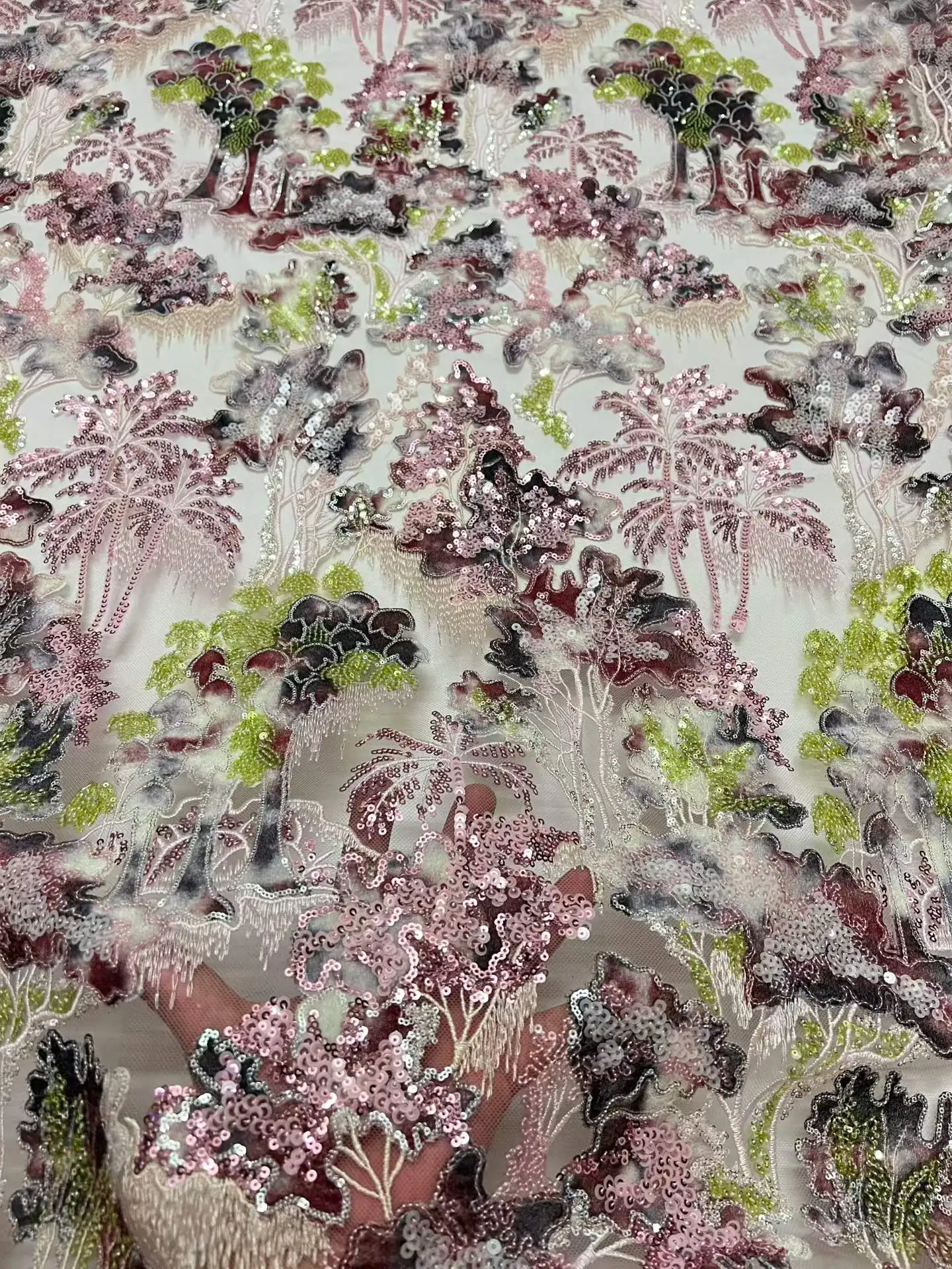 2026 High Quality Elegant Mixed Colors Soft Tulle Sequined Lace Fabric for Wedding Evening Dress - Austria LatestU_GE6829