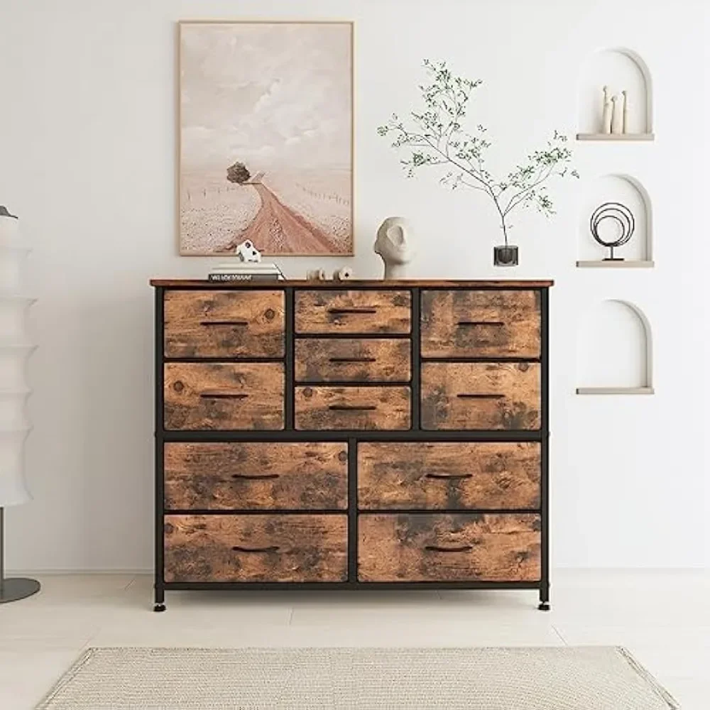 11 Drawers Dresser for Bedroom, Wide Dressers & Chests of Drawers with Wood Top, Fabric Storage Dresser TV Stand for Bedroom