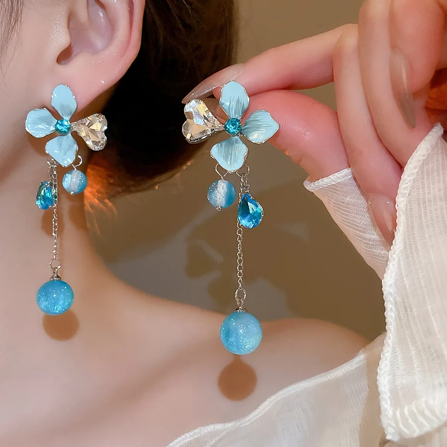 Gradient smudged water drop tassel earrings personality temperament earrings