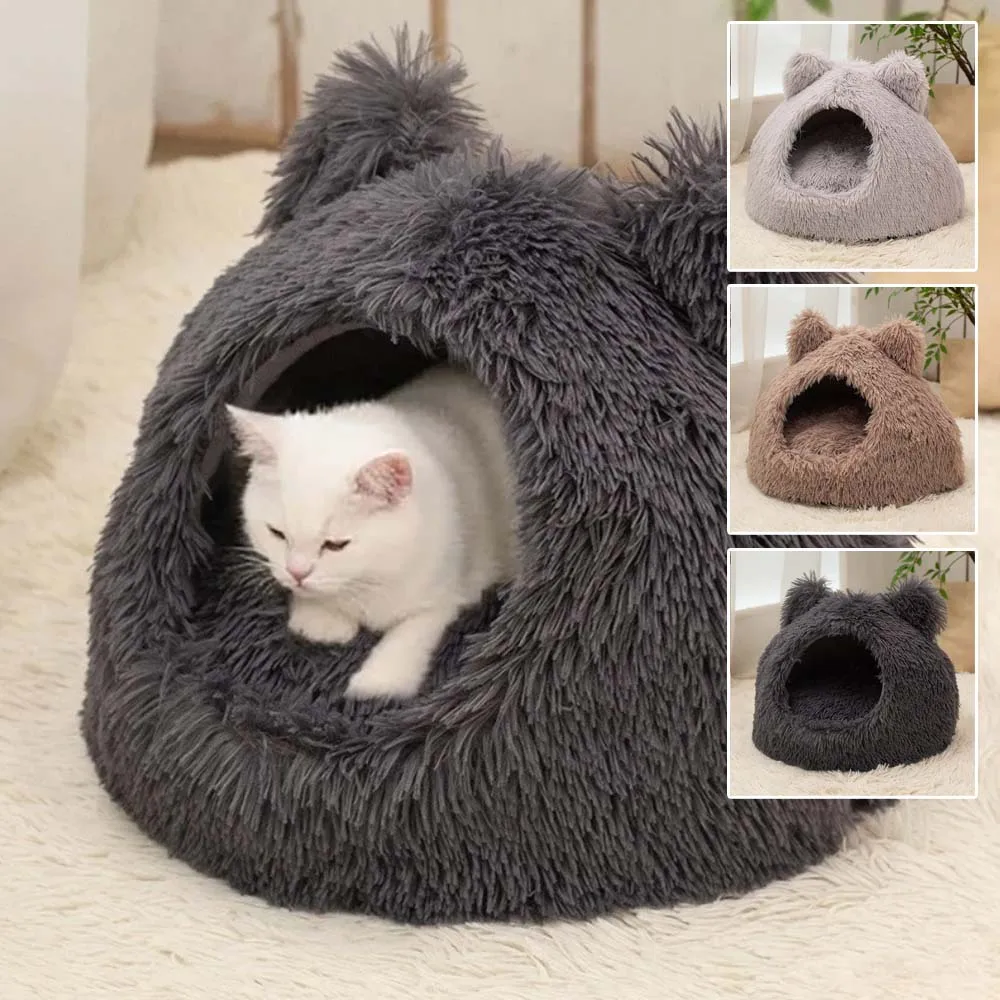 

Round Semi-enclosed Cat Bed Plush Sleeping Cave Dog Bed Winter Warm for Puppy Kitten Removable Washable House Legowisko Dla Kota