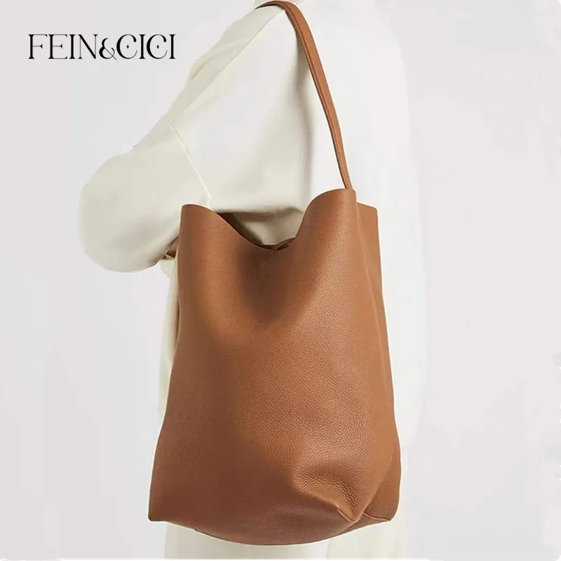 Women designer bucket bag brand large capacity cowskin genuine leather shoulder bag business shopper bag black white brown grey