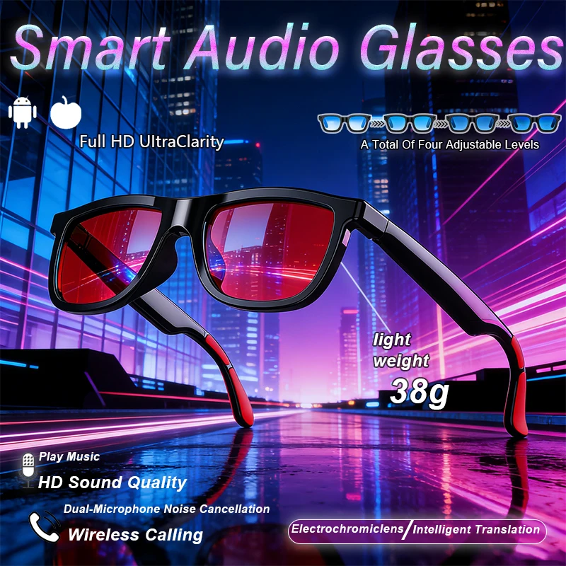 

Smart Audio Glasses Color Changing Lenses Voice Calls Listen To Music Ultra-Clear Sound Quality Magnetic Charging Smart Glasses