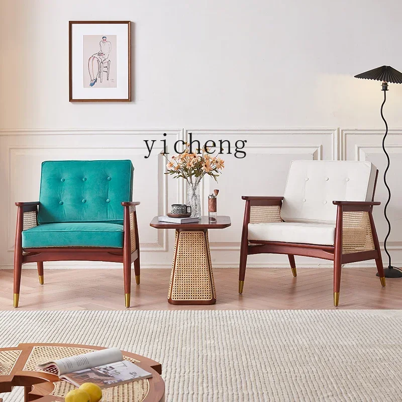 Zz كرسي أريكة فردي من الخشب الصلب من الخيزران بتصميم عتيق B & B لغرفة المعيشة وغرفة المعيشة كرسي خلفي للترفيه