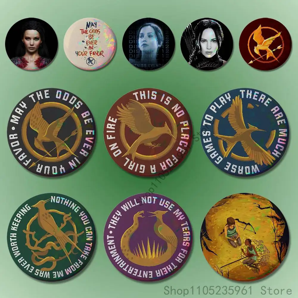 

The H-Hunger G-Games 58mm 44mm HD Print Brooch Badges Pretty Derby Round Display Brooches Lapel Pins Custom