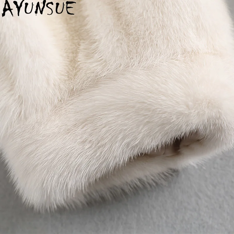 AYUNSUE Naturalna Kurtka z Futra Norki Damska Średniej Długości Stójka Prawdziwe Futro Płaszcz Damski Odzież Cała Norka 2025 Zima Шуба Женская