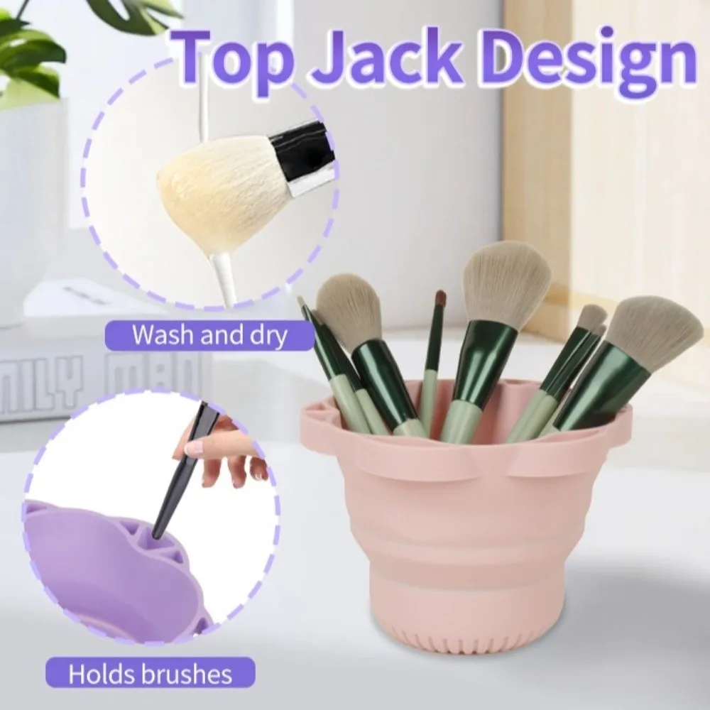 Limpiador de brochas de maquillaje perezoso de silicona, secador rápido plegable, taza de limpieza para esponjas de polvo, almacenamiento reutilizable, soporte para brochas de maquillaje, herramientas de belleza