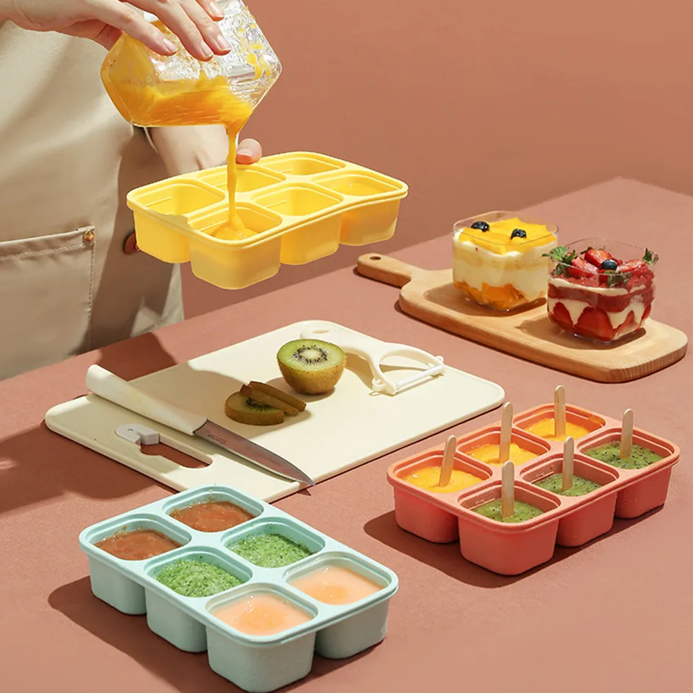 6 Piece Silicone Food Containers for Babies Lattice Compartment Freezer Tray Baby Food Storage Box Ice Cube Maker