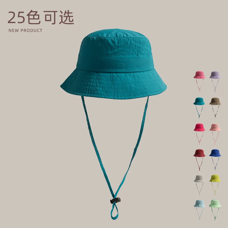 Ins Solid Color Casual Bucket Hats for Men and Women with Summer Thin Quick-drying Sun Protection Versatile Drawstring Basin Cap