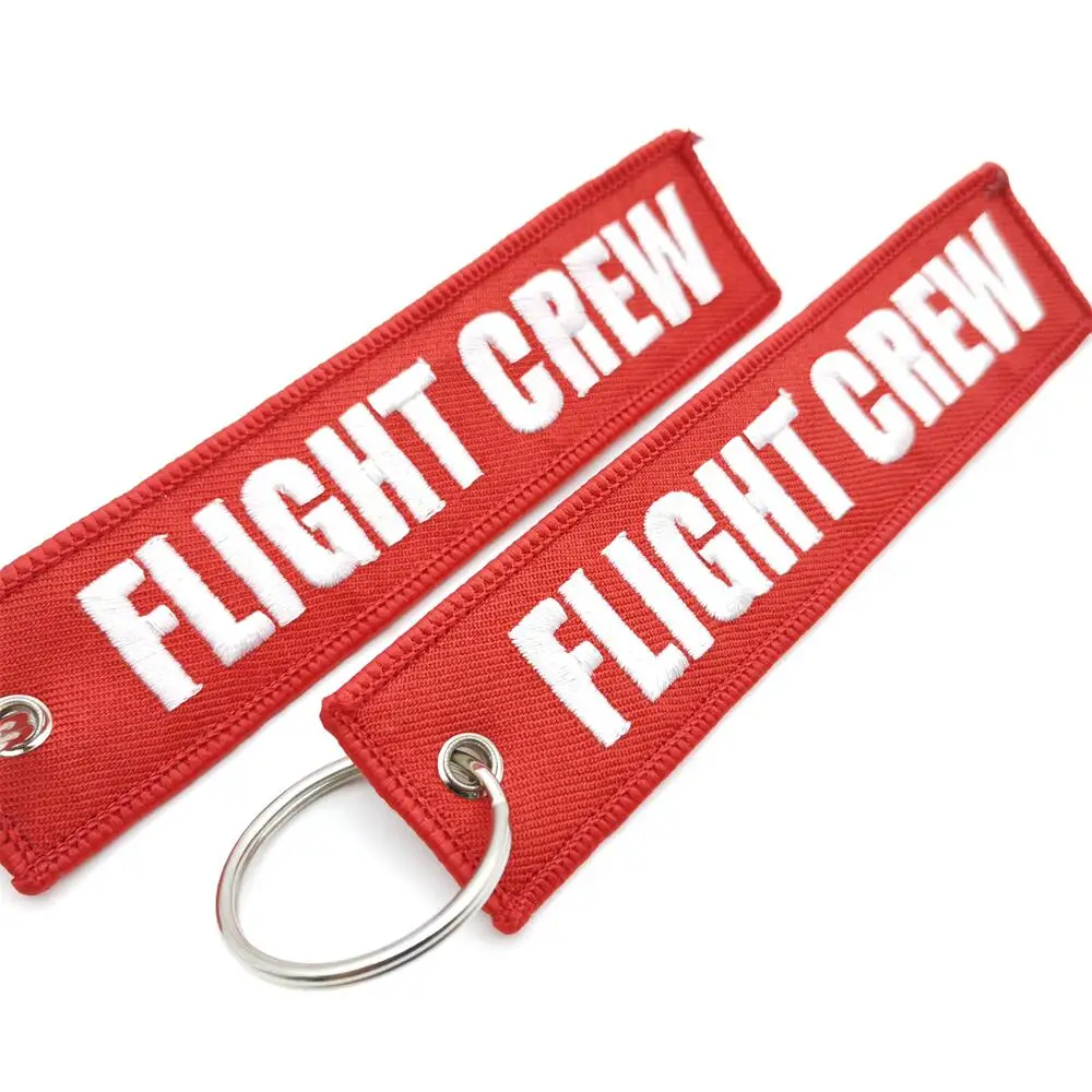 Hot Sale FLIGHT CREW Logo Keychain Embroidery Key Tags Red Keyring Creative Gifts For Man Auto Motorcycle Key Holder Accessories