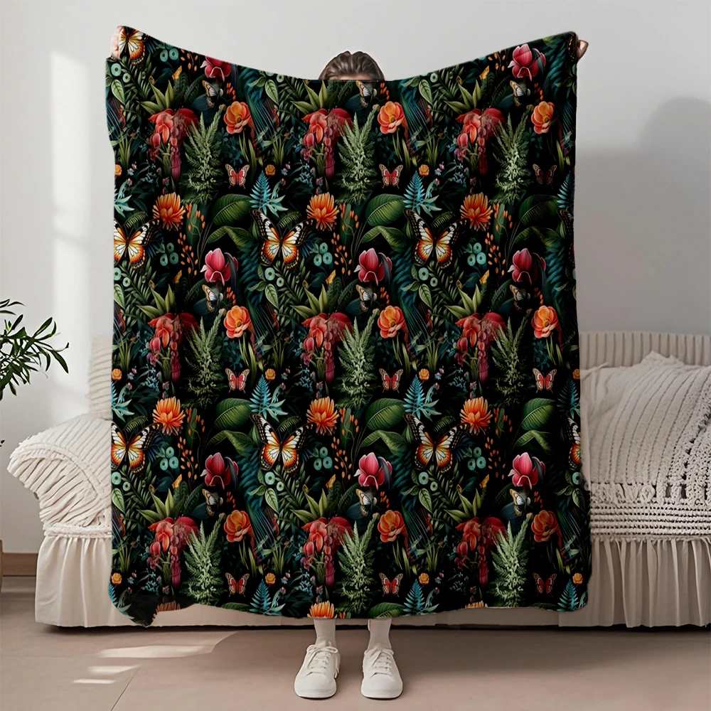 

Bohemian Seasonal Decor Flannel Bed Blanket Butterfly Flower Batik Pattern Knit Throw Travel Blanket Moisture-wicking Blankets