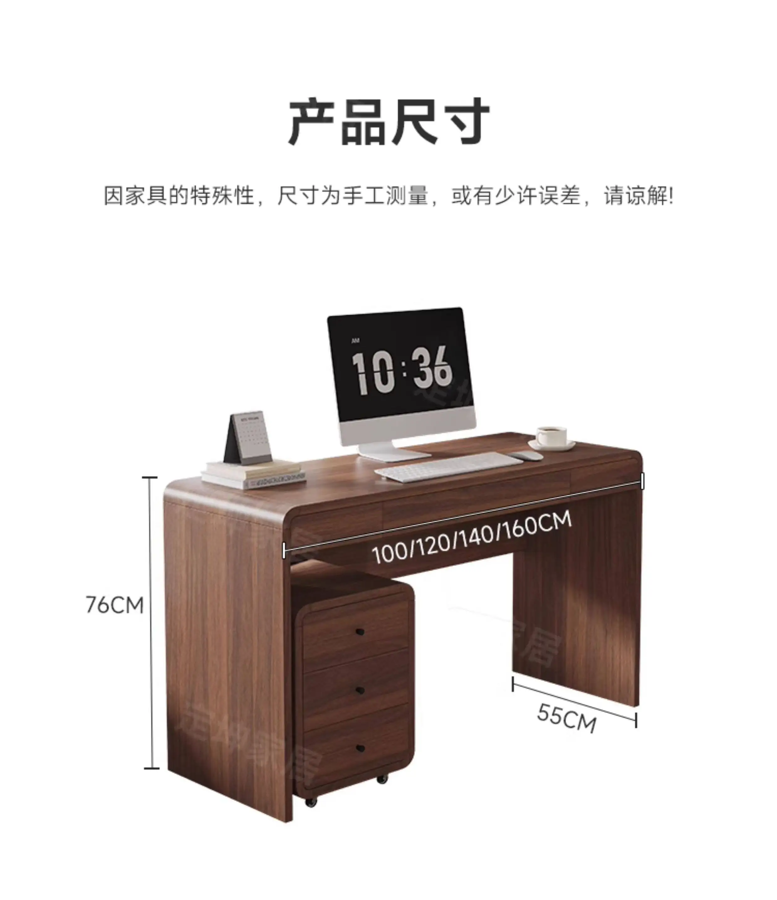 Solid wood computer desk Bedroom Home desk Single workbench with chest of drawers Student study writing desk