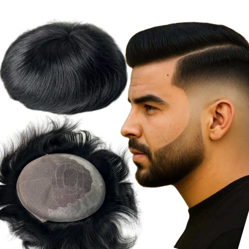 

Индийские девственные человеческие волосы светлого цвета # 1, парик 8x10 Q6, прямые волосы, искусственная кожа с кружевным блоком для белых мужчин