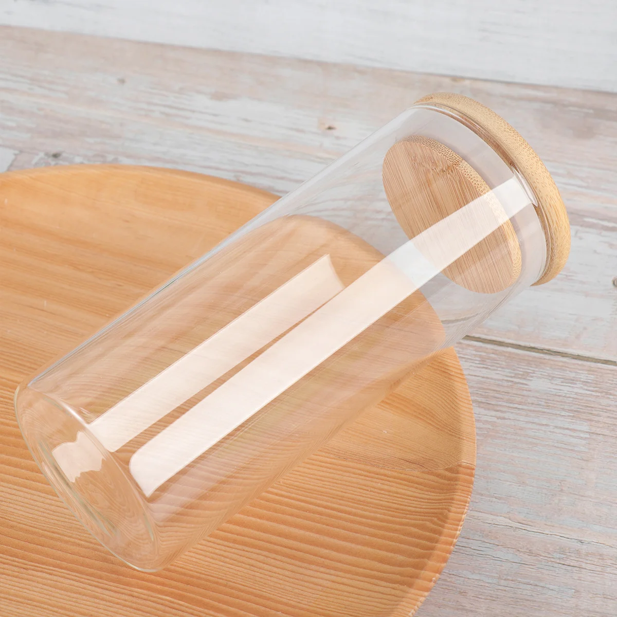 

380ml Flower Tea Jar Clear Glass Storage Containers Airtight Bamboo Lid Multipurpose Food Storage Jars for Coffee Sugar Salt