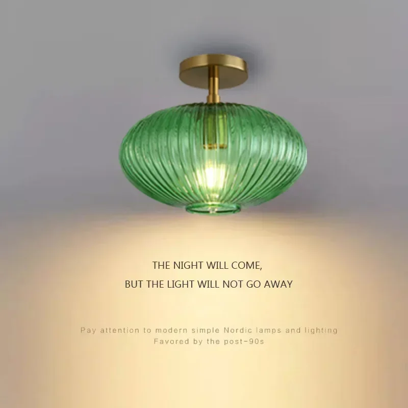 

Nordic Glass Ceiling Light Single Head Amber Smoke Gray Green Glass Shade Bedroom Living Dining Room Cafe Bedside Lampara techo