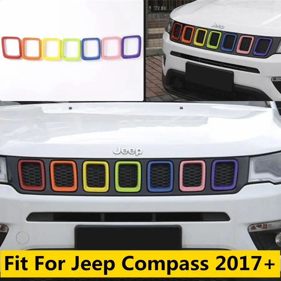 

Подходят для Jeep Compass 2017 - 2021 передняя решетка гриля красочный Стайлинг украшение кольцо Крышка отделка внешние аксессуары